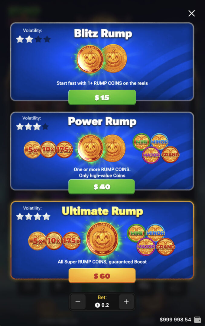 Options Buy Bonus de Rump & Halloween en vue mobile verticale