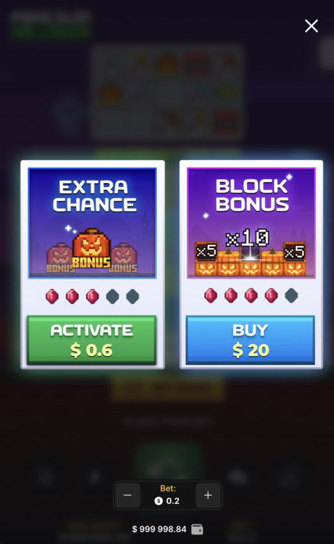 Fenêtre des options de Mine Slot Halloween en affichage mobile vertical