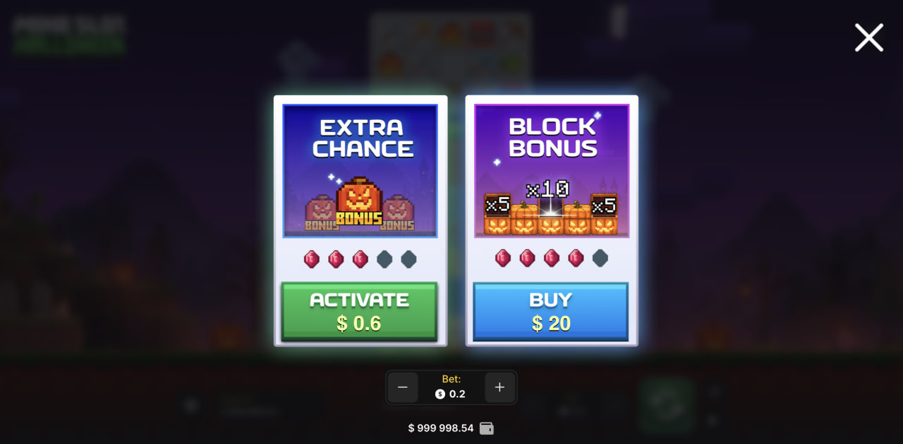 Fenêtre Extra Chance et Block Bonus de Mine Slot Halloween sur ordinateur