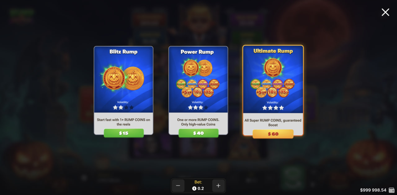 Les trois options Buy Bonus de Rump & Halloween sur ordinateur