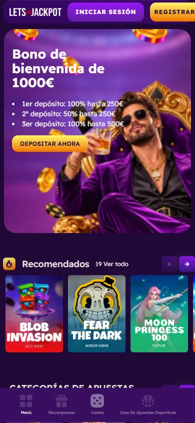 Let's Jackpot : page d'accueil du casino en ligne sur mobile (capture du 25 octobre 2026)
