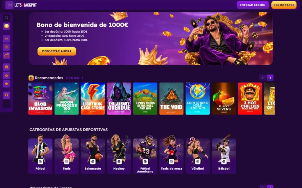 Let's Jackpot : page d'accueil du casino en ligne sur ordinateur (capture du 25 octobre 2026)
