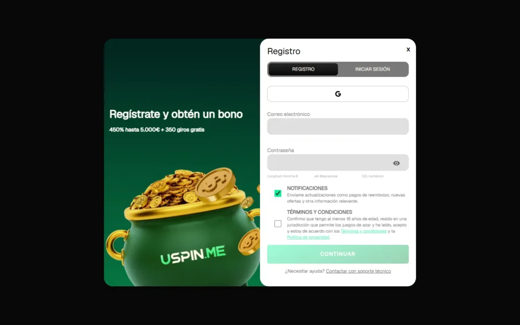 USpin.me : page d'accueil du casino en ligne sur ordinateur (capture du 25 octobre 2026)