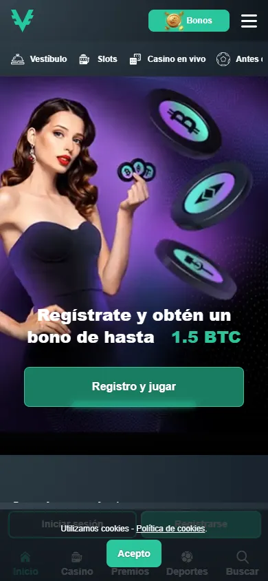 Vave : page d'accueil du casino en ligne sur mobile (capture du 25 octobre 2026)