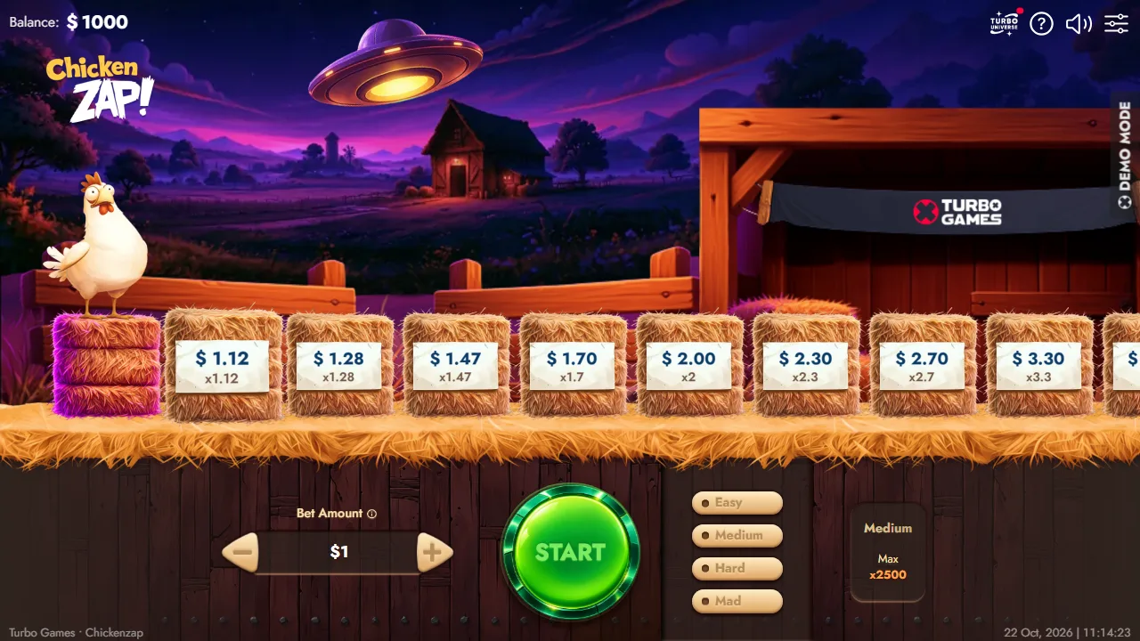 Chicken Zap jeu casino Turbo Games : avis, démo gratuite et inscription sur Betify, plateau de bottes de foin et OVNI