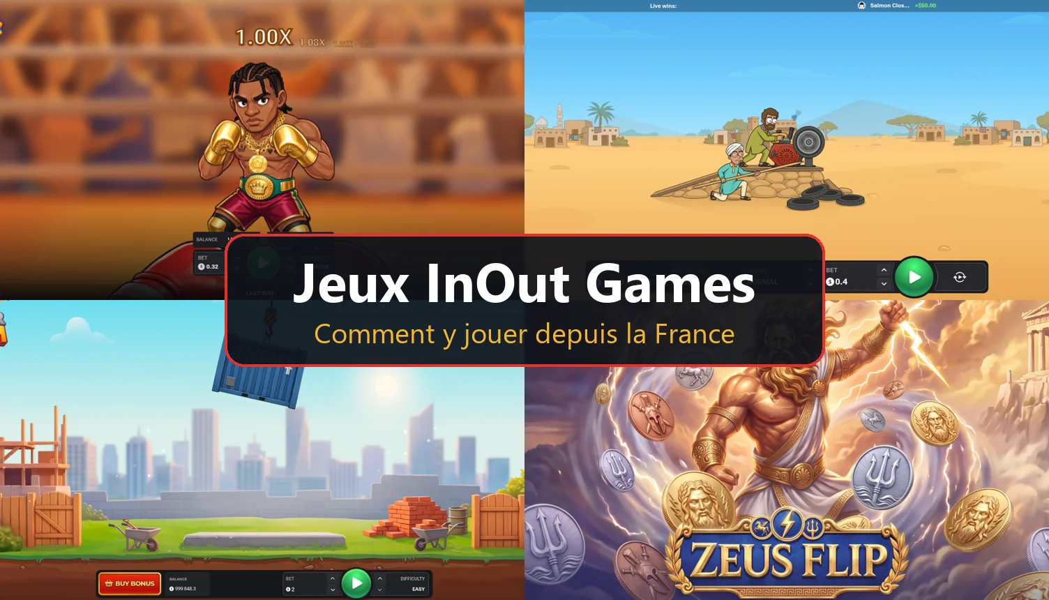 Jeux InOut Games en France : KO Million, Wheel Out, Tower Dash et Zeus Flip, démo et casino